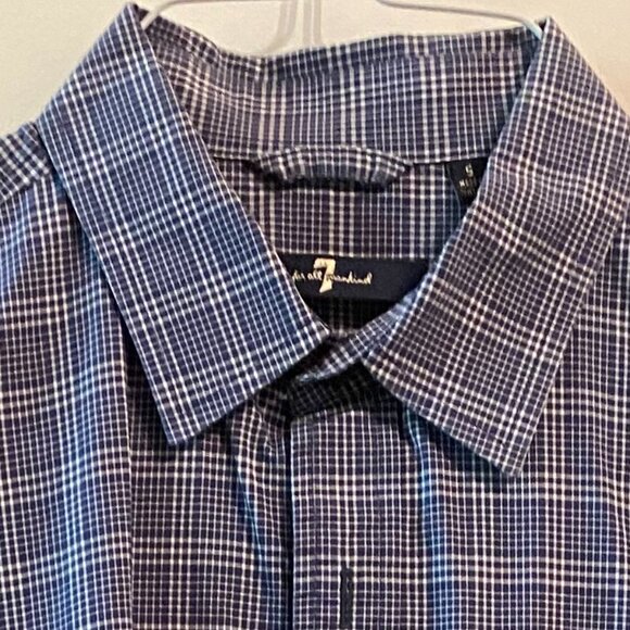 7 For All Mankind Shirt Size Small Long Sleeve Blue Plaid Button Up - Picture 2 of 6